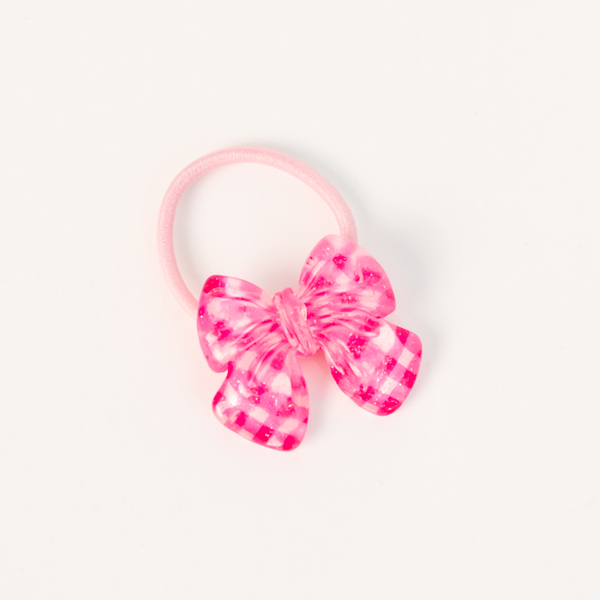 Star Ribbon Resin Gingham & Glitter Hair Clip & Tie Set | Fuschia