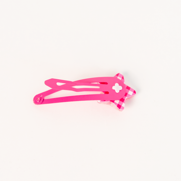 Star Ribbon Resin Gingham & Glitter Hair Clip & Tie Set | Fuschia