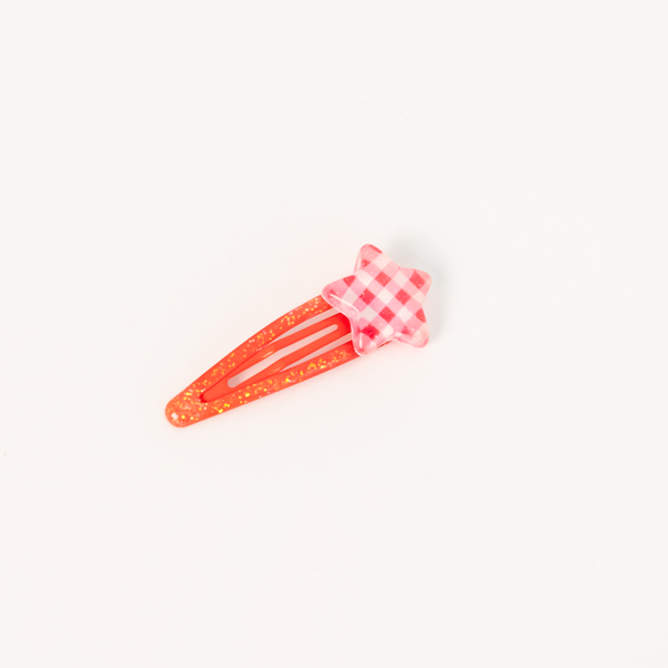 Star Ribbon Resin Gingham & Glitter Hair Clip & Tie Set | Red