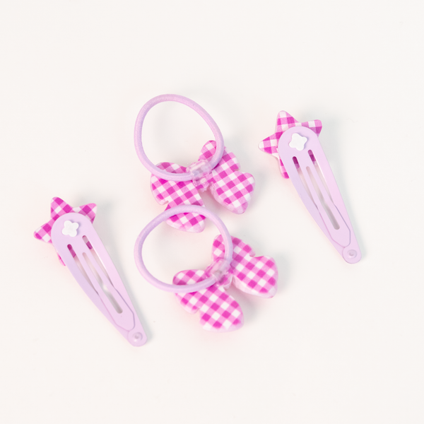 Star Ribbon Resin Gingham & Glitter Hair Clip & Tie Set | Purple