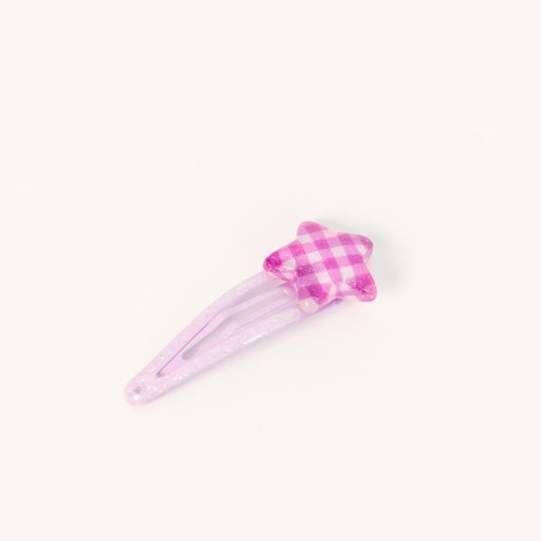 Star Ribbon Resin Gingham & Glitter Hair Clip & Tie Set | Purple