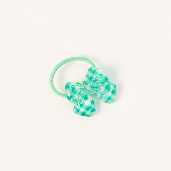 Star Ribbon Resin Gingham & Glitter Hair Clip & Tie Set | Green