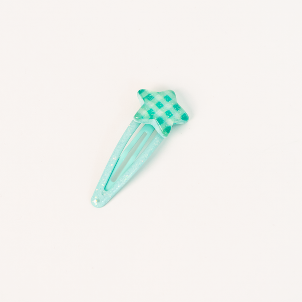Star Ribbon Resin Gingham & Glitter Hair Clip & Tie Set | Green