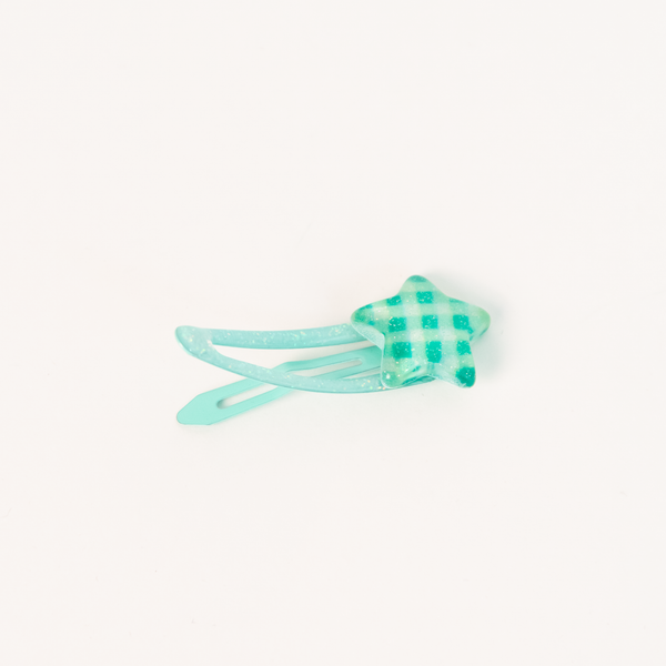 Star Ribbon Resin Gingham & Glitter Hair Clip & Tie Set | Green