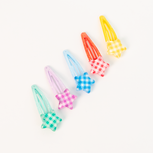 Star Resin Gingham & Glitter Hair Clip Set | 5 colors