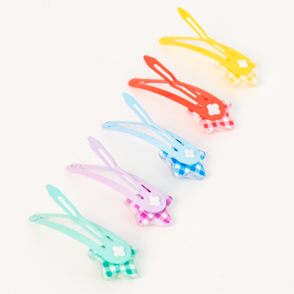 Star Resin Gingham & Glitter Hair Clip Set | 5 colors