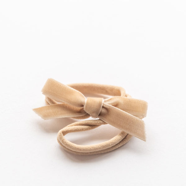 beige bow velvet elastic headband