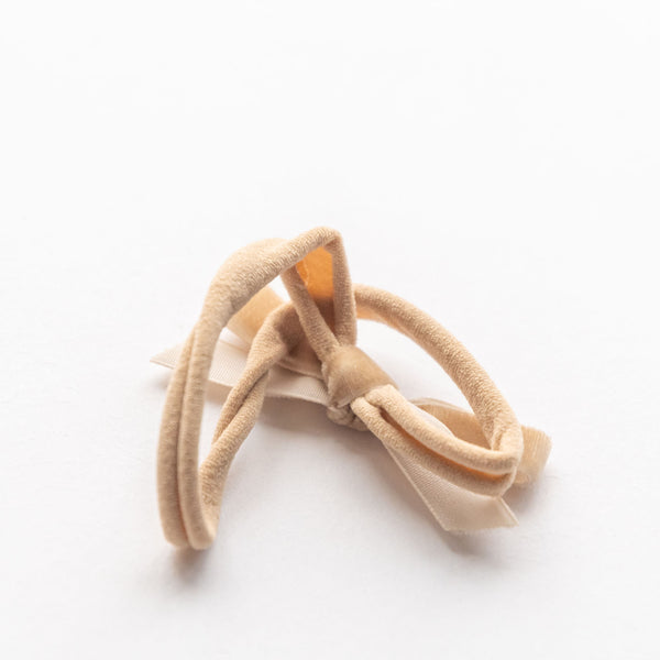 beige velvet bow elastic headband