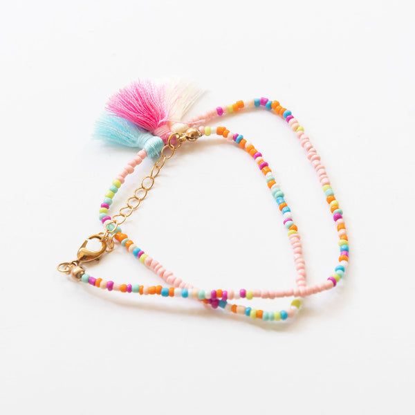 beaded necklace with 3 mini tassels