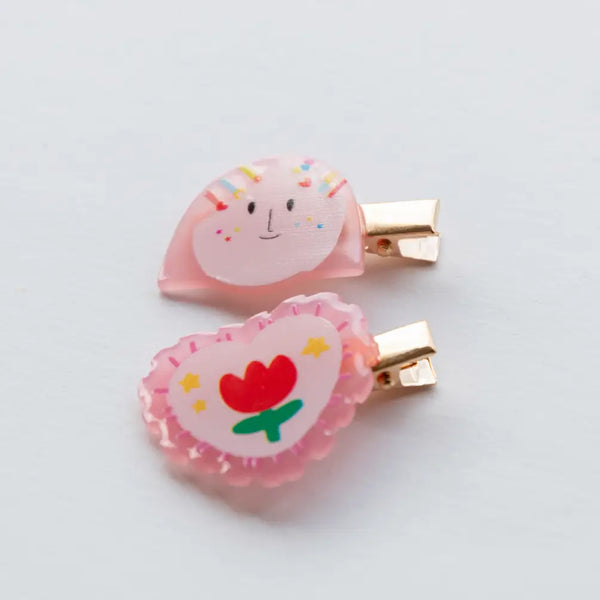 tulip and girl's face graffiti hair clips