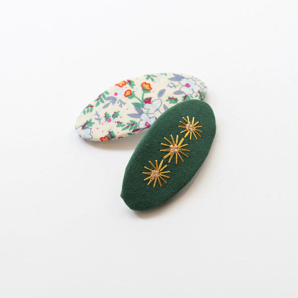 oval hair clips with floral embroidered and pattern