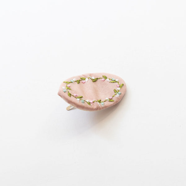 light pink floral embroidered oval hair snap clip