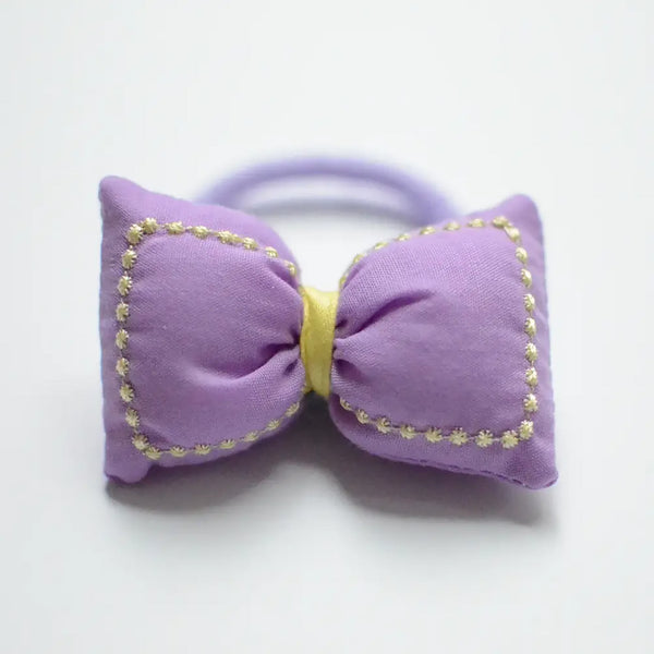 Puffed Fabric Bow Hair Tie | Purple
