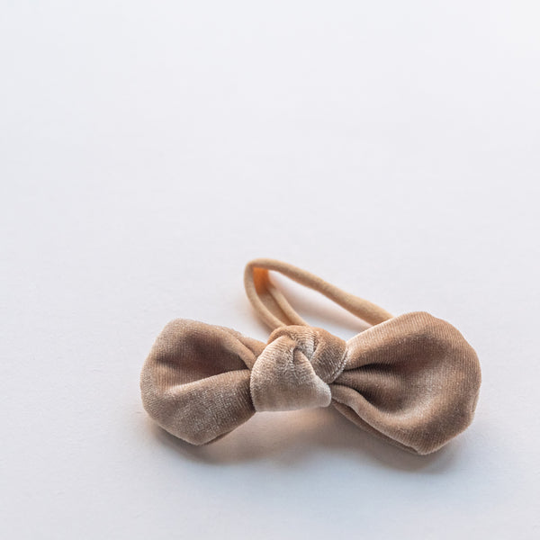 light brown velvet bow elastic headband