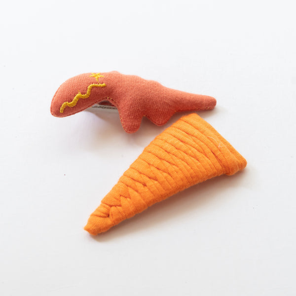 Dinosaur Fabric Hair Clips | Orange