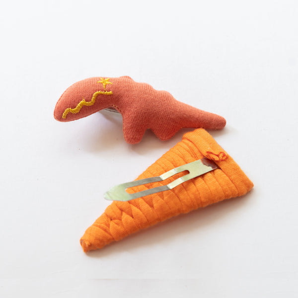 Dinosaur Fabric Hair Clips | Orange