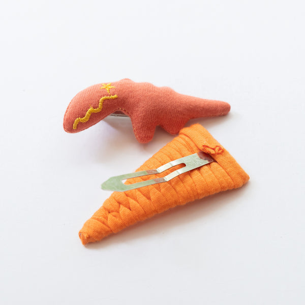 Dinosaur Fabric Hair Clips | Orange