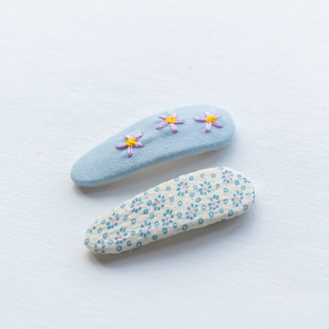 Embroidered non-slip hair clip (Baby Blue and flowers)