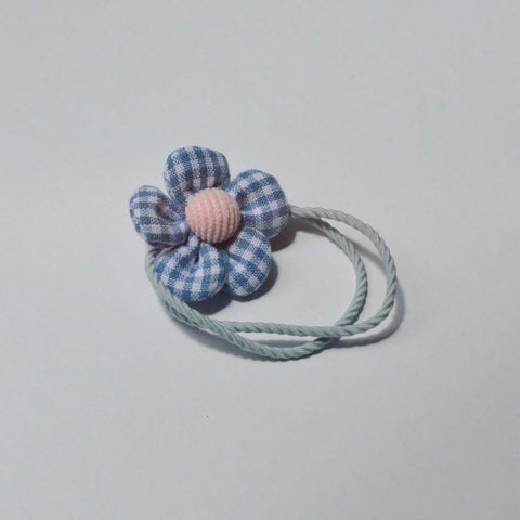 blue flower gingham pattern hair tie