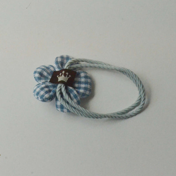 blue gingham flower hair tie