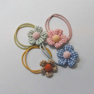 flower with gingham pattern hair ties bundle