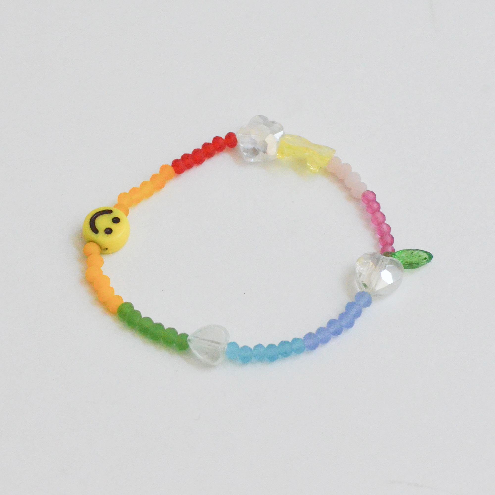 vivid colorful glass beads bracelet with smiley, heart, flower charms