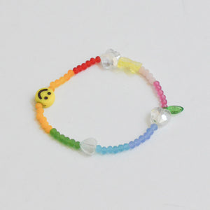 vivid colorful glass beads bracelet with smiley, heart, flower charms