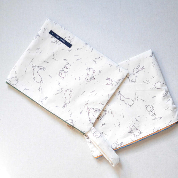 zipper cotton pouches with rabbit prints