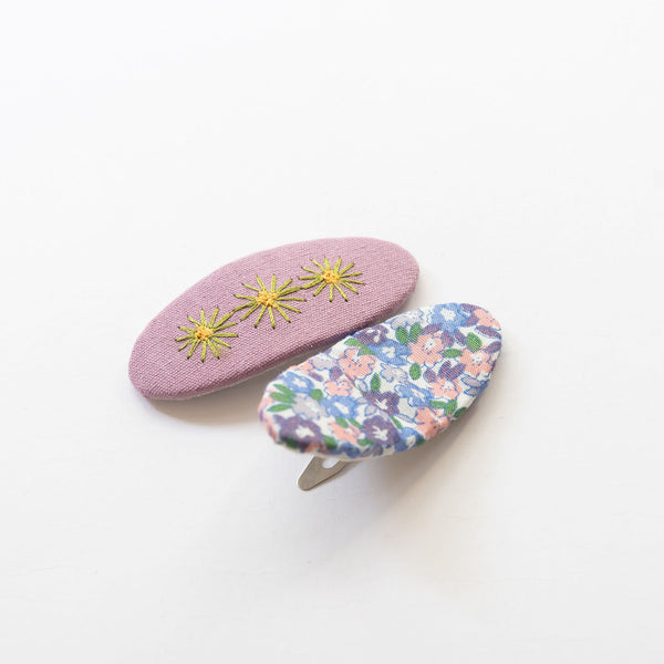 dusty purple flower pattern and embroidery hair clips