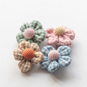 flower gingham pattern hair clip bundle: green, pink, blue, light brown