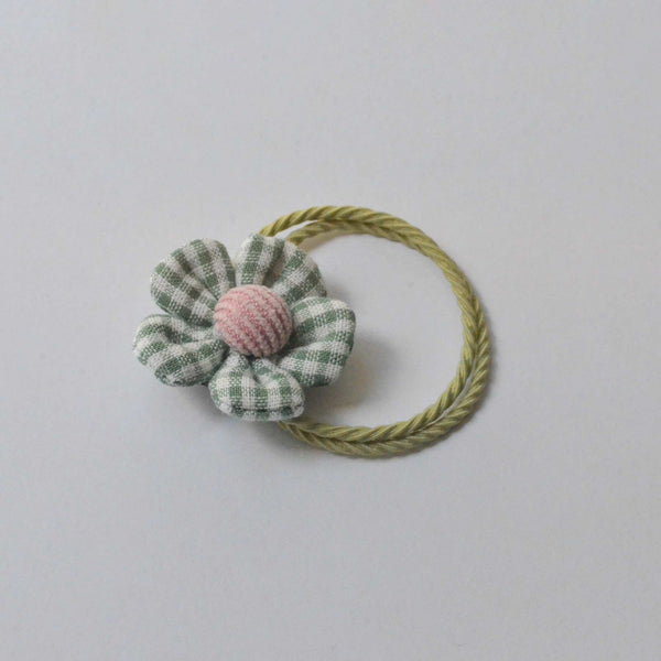 gingham flower hair tie colored green