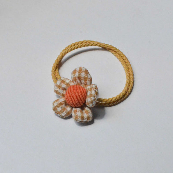 gingham flower hair tie colored light brown