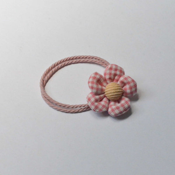 gingham flower hair tie colored pink