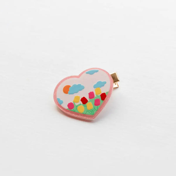 heart shaped with garden graffiti hair clip made of acrylic