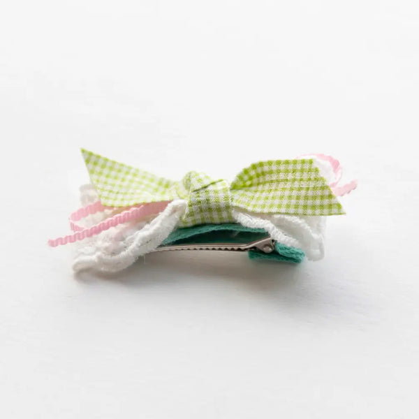 green checkered ribbon hair alligator clip