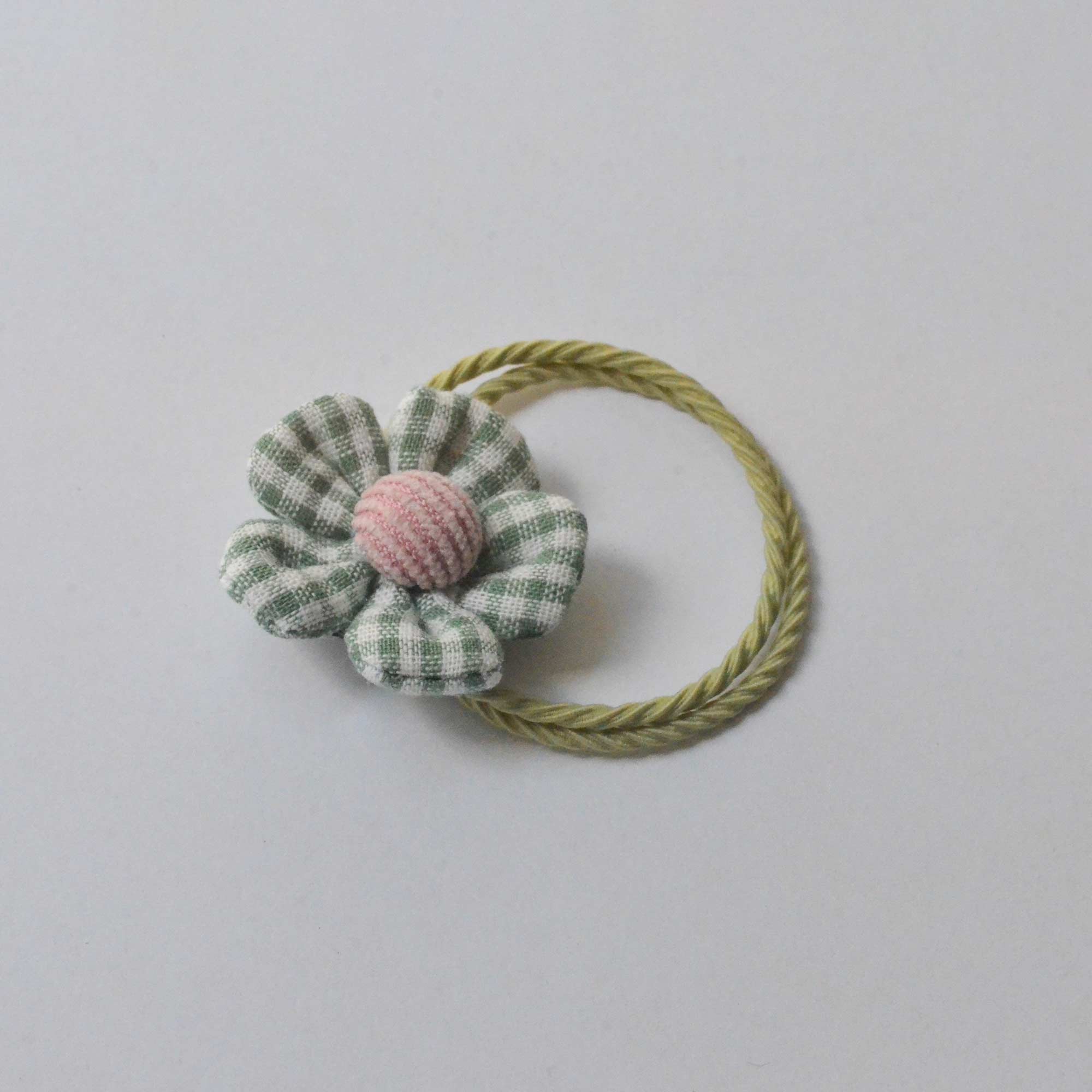 green flower gingham pattern hair tie