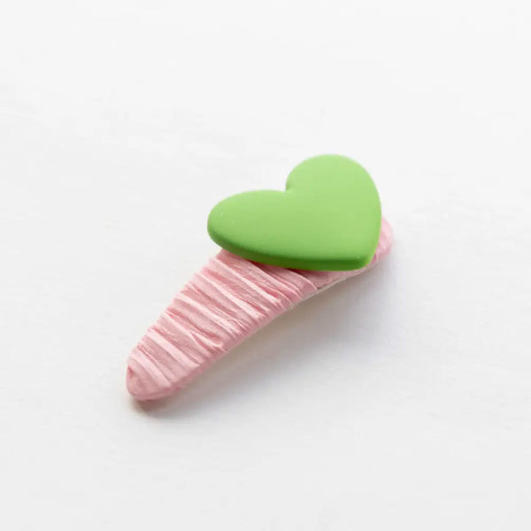 green heart and pink pleats hair clip