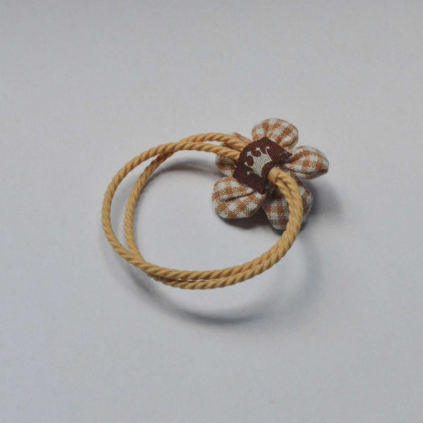 light brown gingham flower hair tie