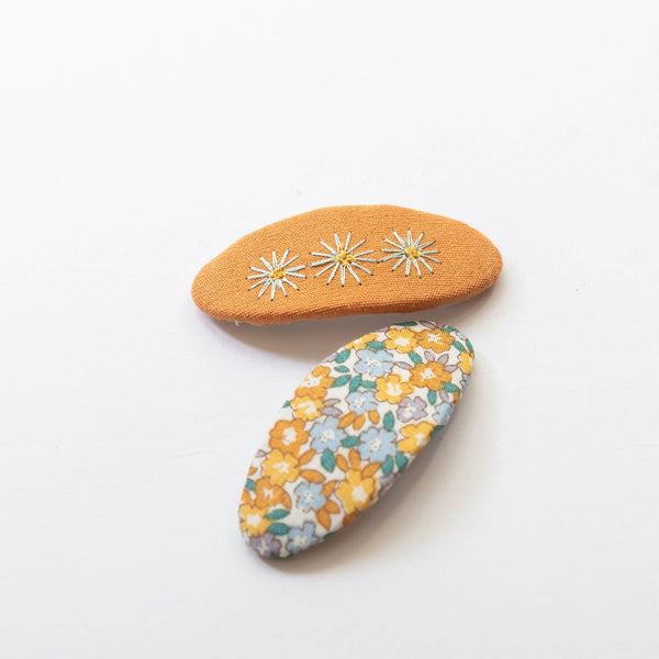 orange floral embroidered hair clips
