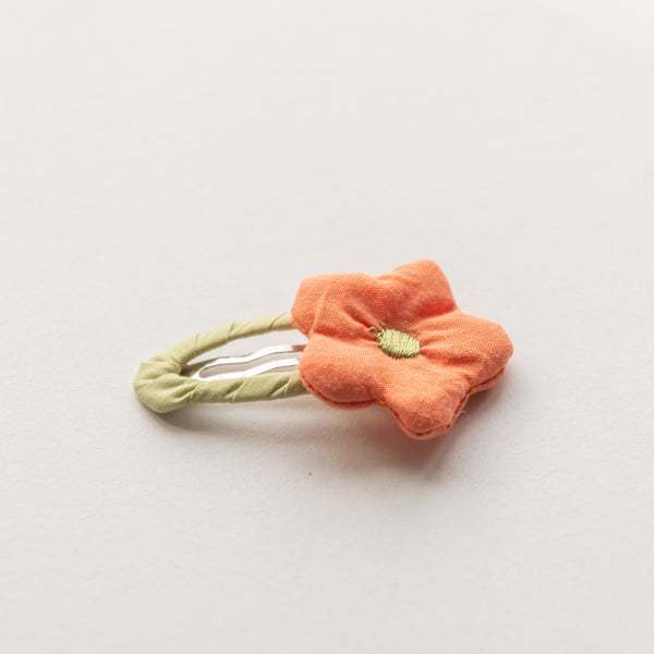 orange flower fabric hair snap clip 