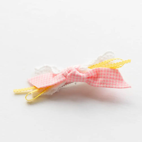 pink checkered ribbon alligator hair clip