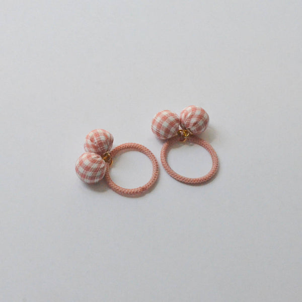 pink gingham pattern mini balls hair ties