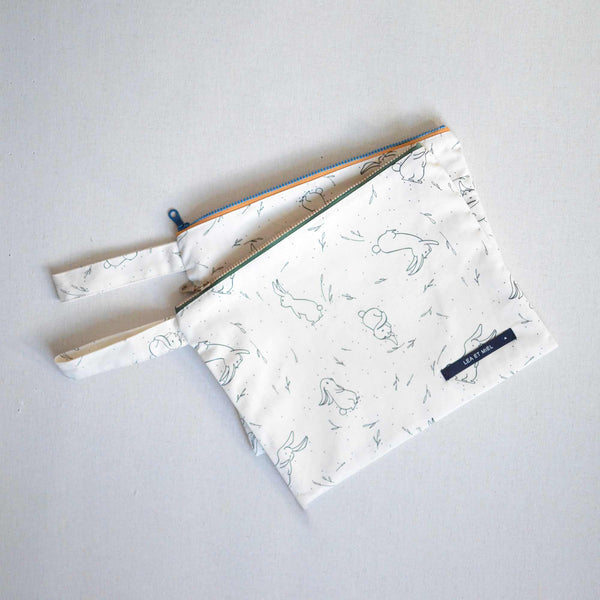 two cotton pouches with rabbit prints