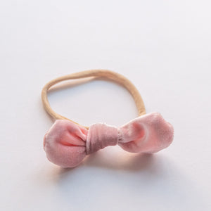 light pink velvet bow elastic headband