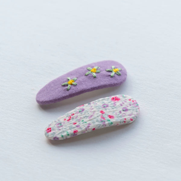 violet triangle floral embroidered hair clips