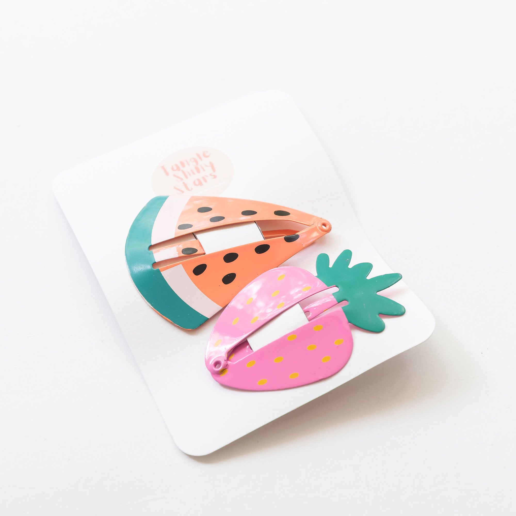 watermelon & strawberry metal hair snap clips