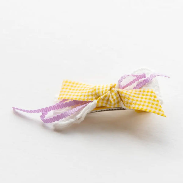 yellow checkered ribbon alligator hair clip