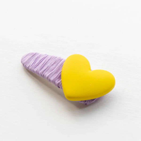 yellow heart and purple pleats hair snap clip