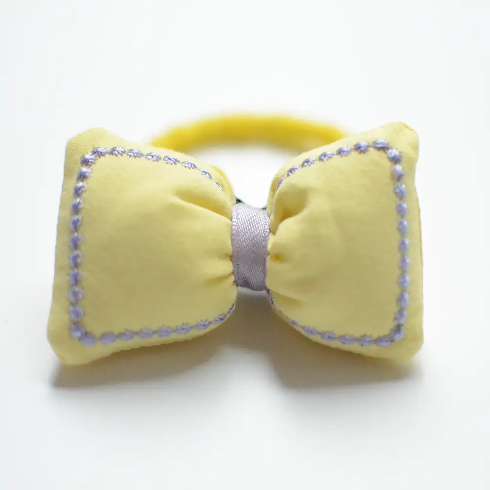 yellow puffed fabric bow hair tie 