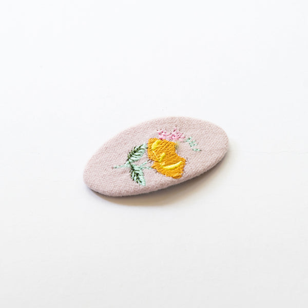 Oval Embroidered Floral Snap Hair Clips | Light Pink & Beige